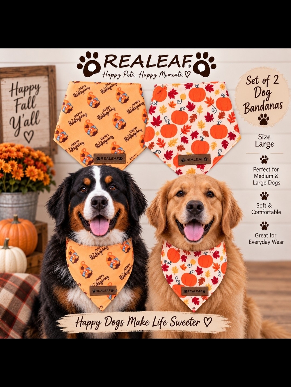 Fall Pumpkin Dog Bandana Set - Orange (Set of 2)
